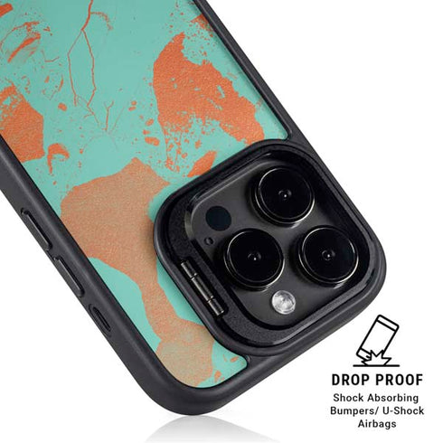 Turquoise and Orange Marble iPhone 15 Pro Kickstand Case